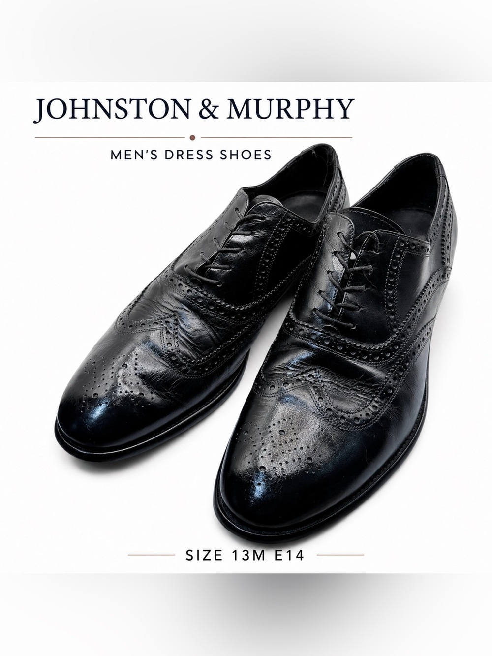 Johnston & Murphy Handcrafted Italy Black Leather Wingtip Dress Shoes Men’s 13M